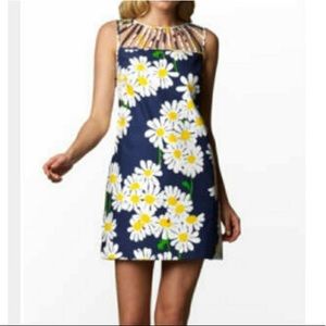 Lilly Pulitzer Ricci Floral Sheath Dress Sleeveless Navy White Sz 2